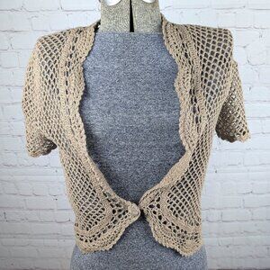 Spense Light Brown Crocheted Bolero Cover Up Sweater Top S
